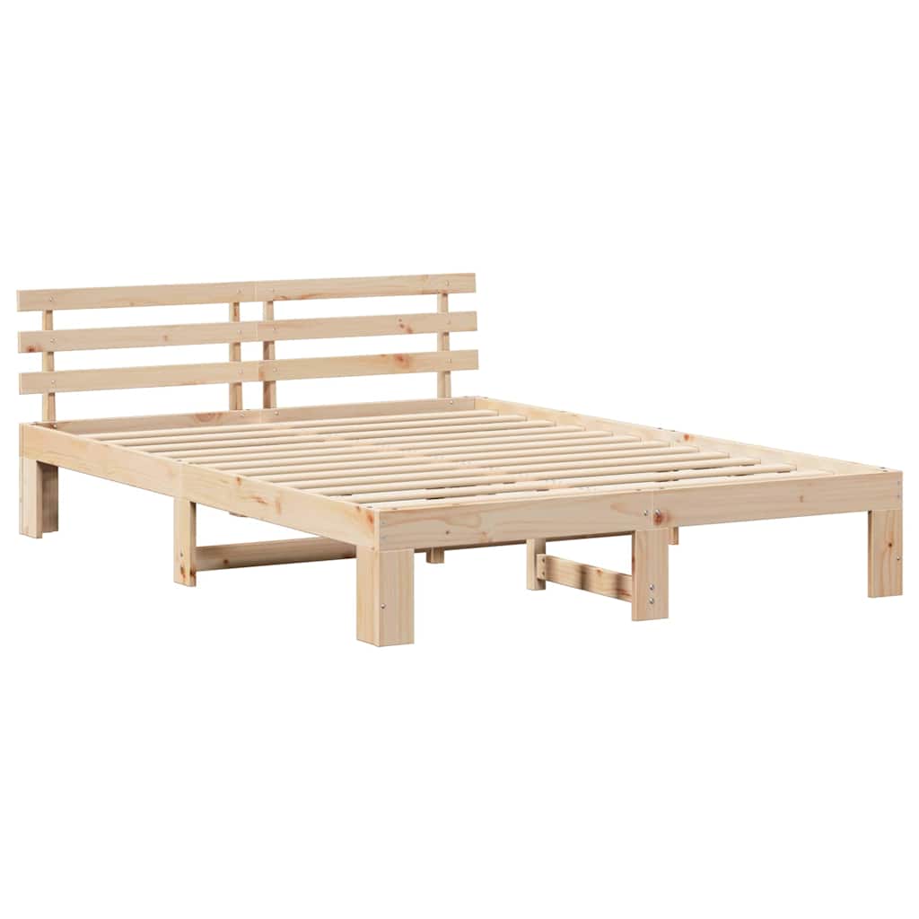 Bed Frame with Headboard Natural 140 x 200 cm Solid Pine Wood