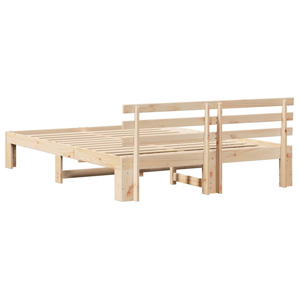 Bed Frame with Headboard Natural 140 x 200 cm Solid Pine Wood