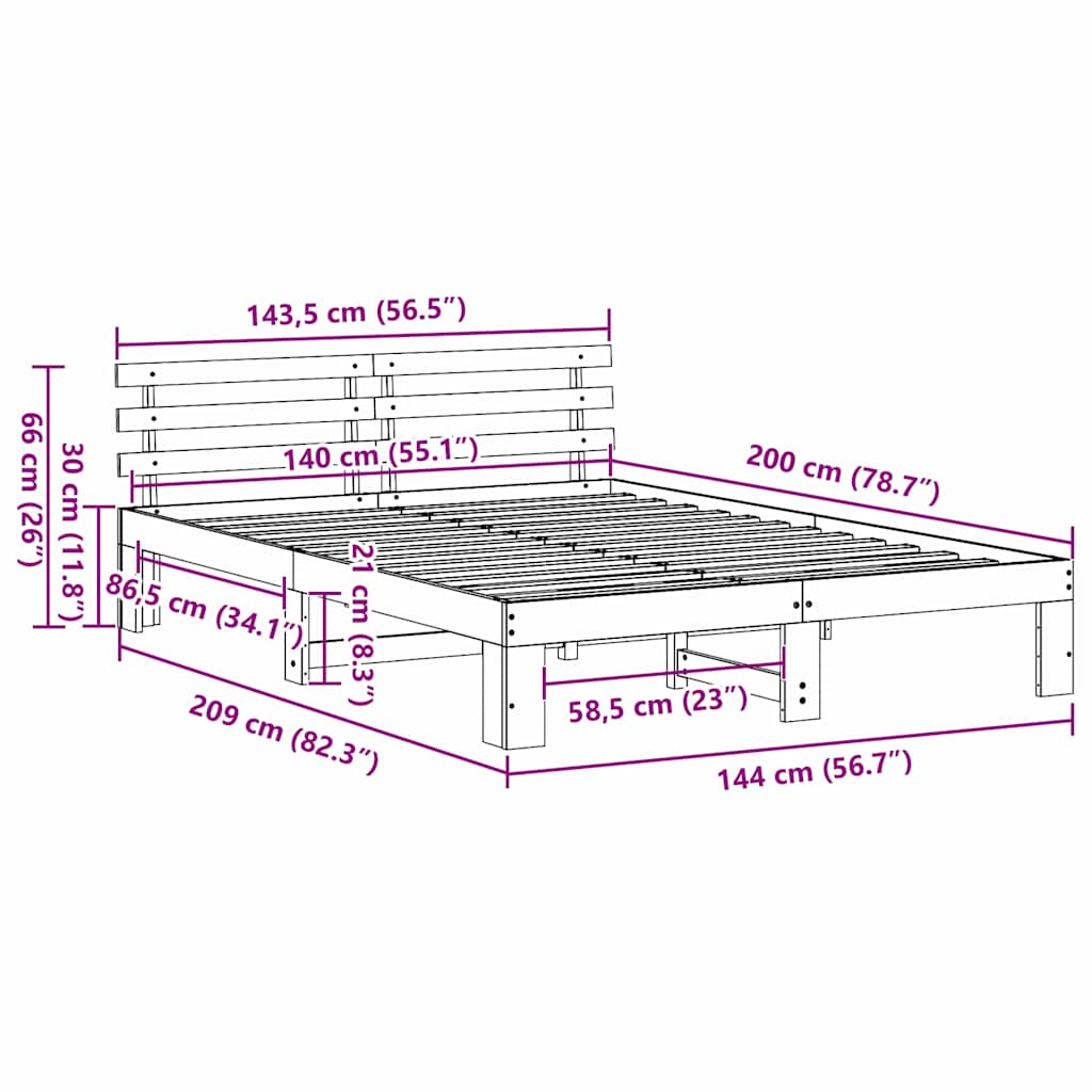 Bed Frame with Headboard Natural 140 x 200 cm Solid Pine Wood