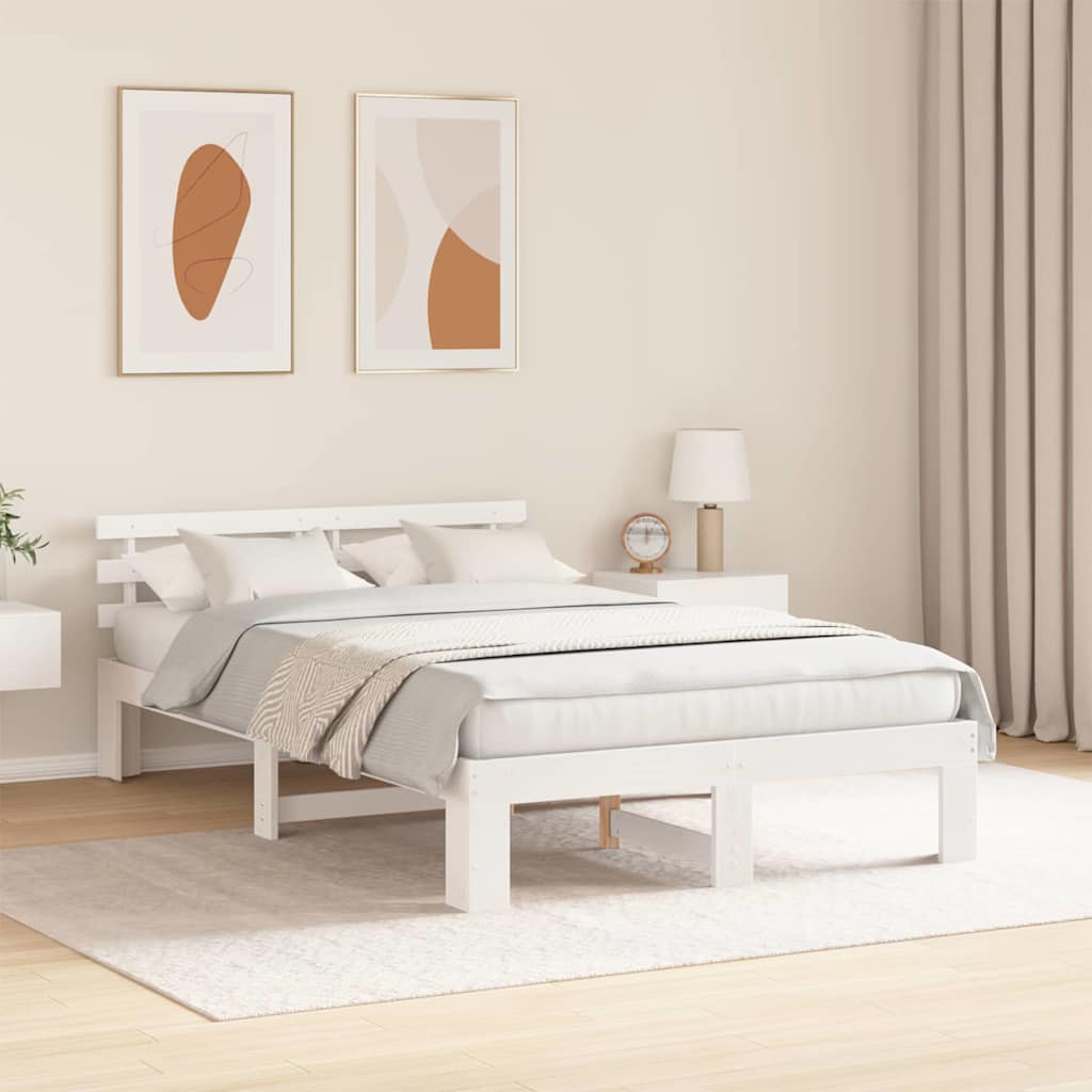 Bed Frame with Headboard White 120 x 200 cm Solid Pine Wood