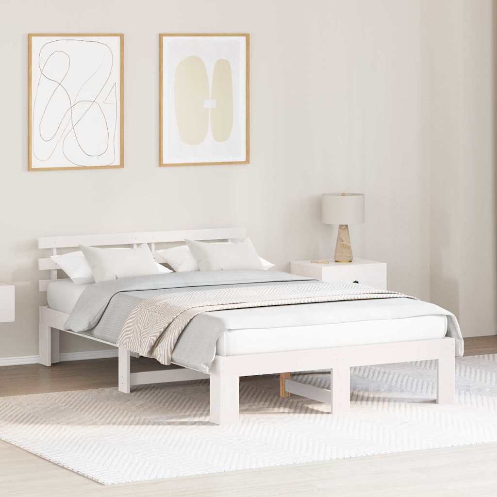 Bed Frame with Headboard White 140 x 190 cm Solid Pine Wood