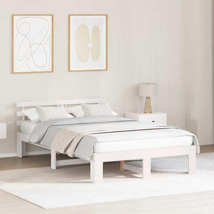Bed Frame with Headboard White 140 x 190 cm Solid Pine Wood