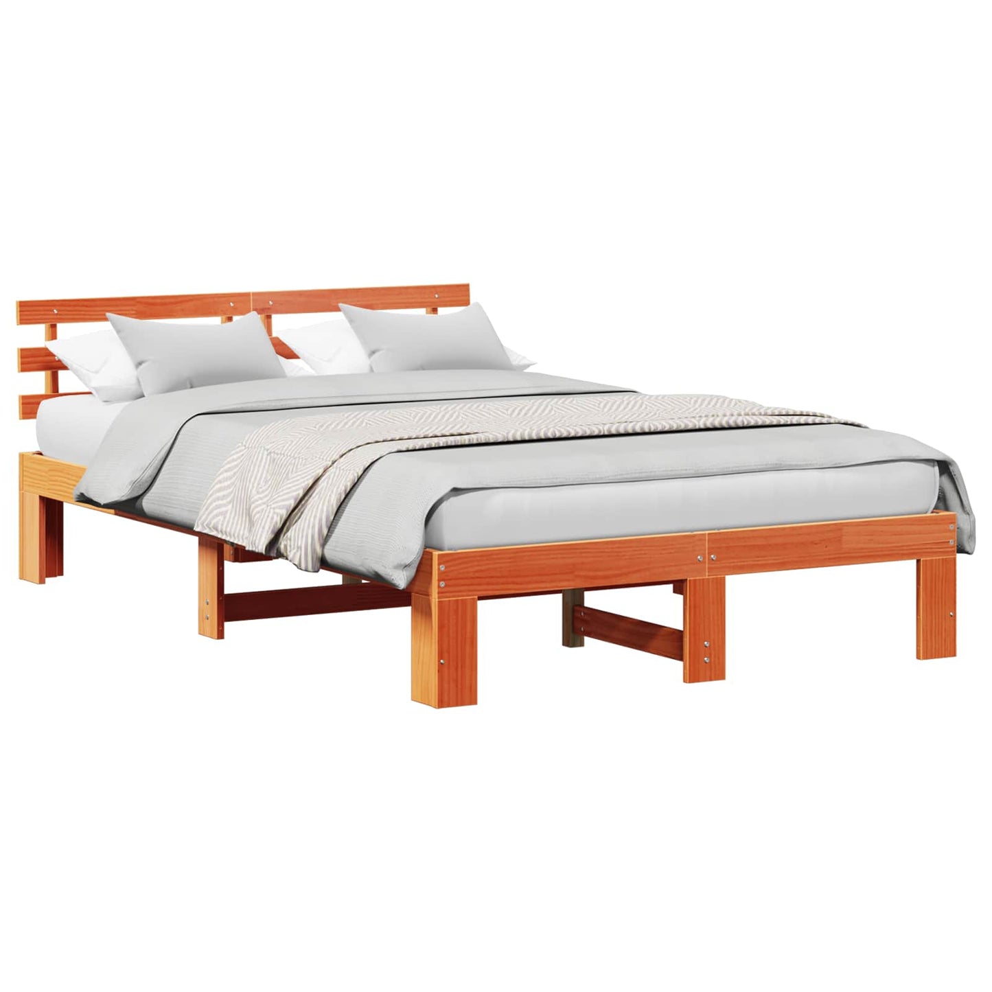 Bed Frame with Headboard Wax Brown 140 x 190 cm Solid Pine Wood