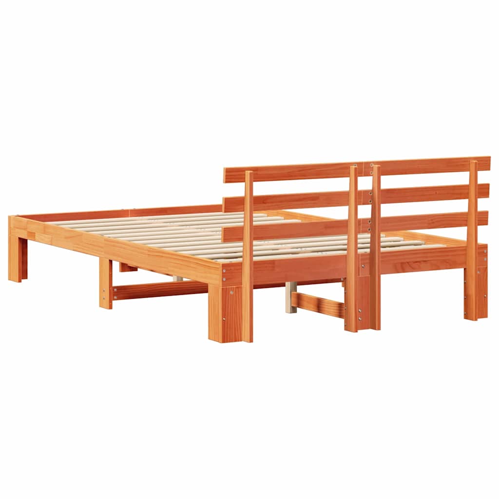 Bed Frame with Headboard Wax Brown 140 x 190 cm Solid Pine Wood
