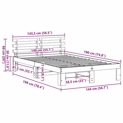 Bed Frame with Headboard Wax Brown 140 x 190 cm Solid Pine Wood