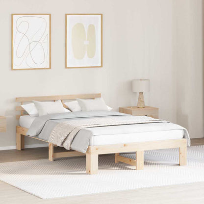 Bed Frame with Headboard Natural 135 x 190 cm Solid Pine Wood