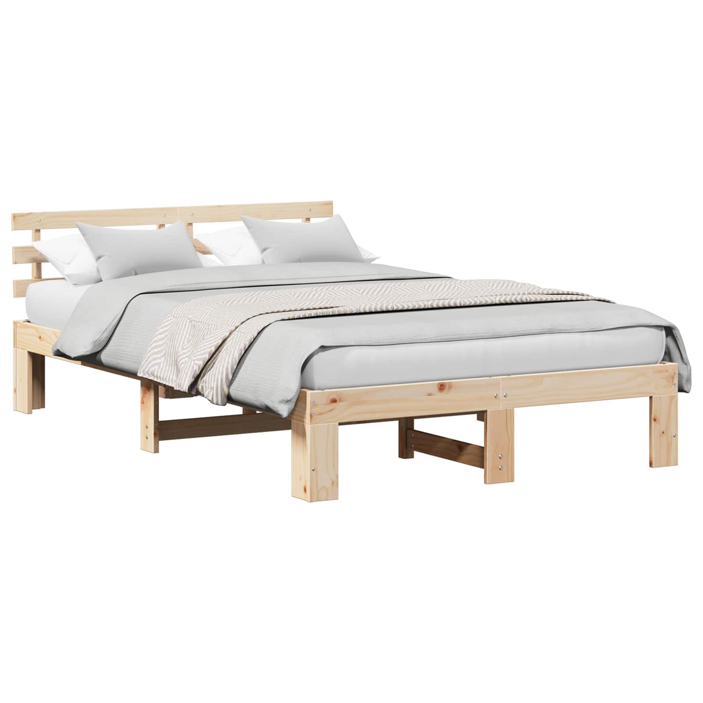 Bed Frame with Headboard Natural 135 x 190 cm Solid Pine Wood