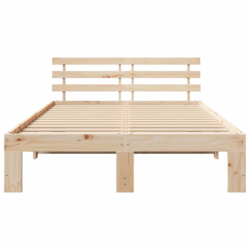 Bed Frame with Headboard Natural 135 x 190 cm Solid Pine Wood