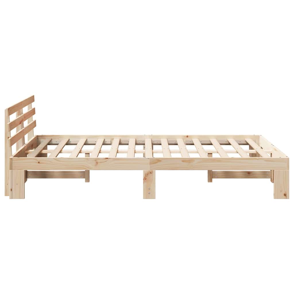 Bed Frame with Headboard Natural 135 x 190 cm Solid Pine Wood