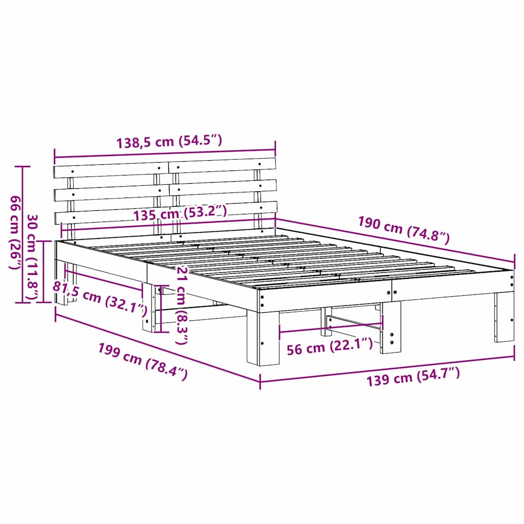 Bed Frame with Headboard Natural 135 x 190 cm Solid Pine Wood