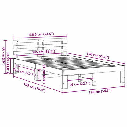 Bed Frame with Headboard Natural 135 x 190 cm Solid Pine Wood
