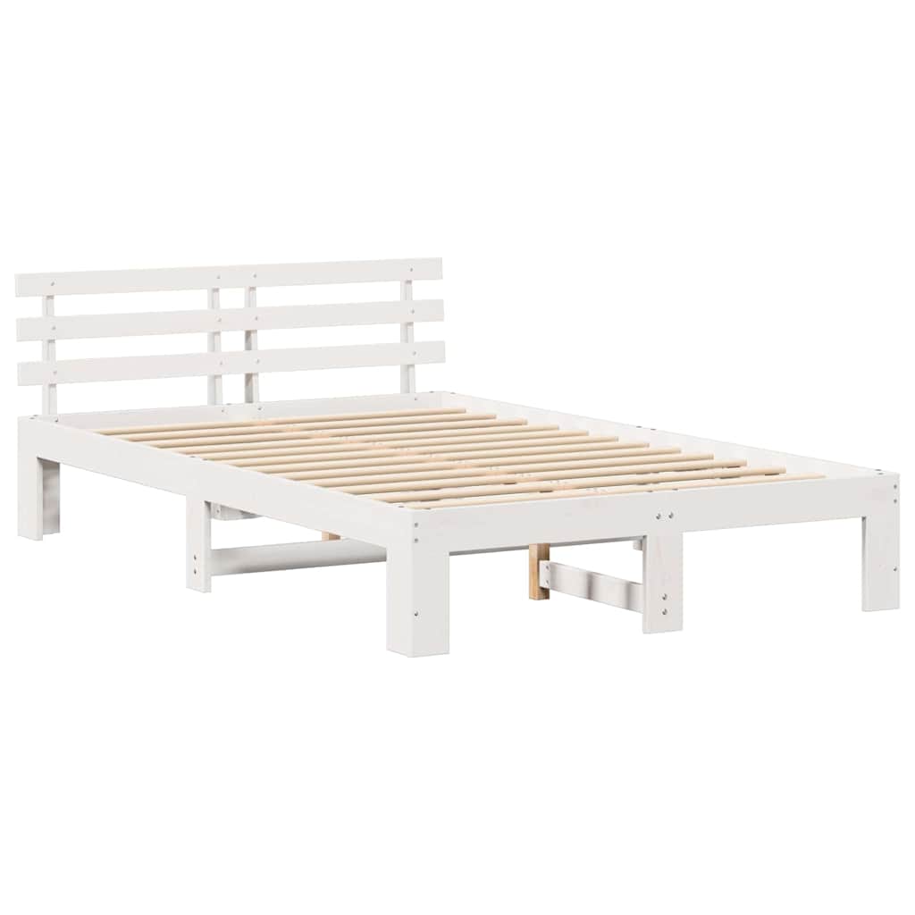 Bed Frame with Headboard White 135 x 190 cm Solid Pine Wood