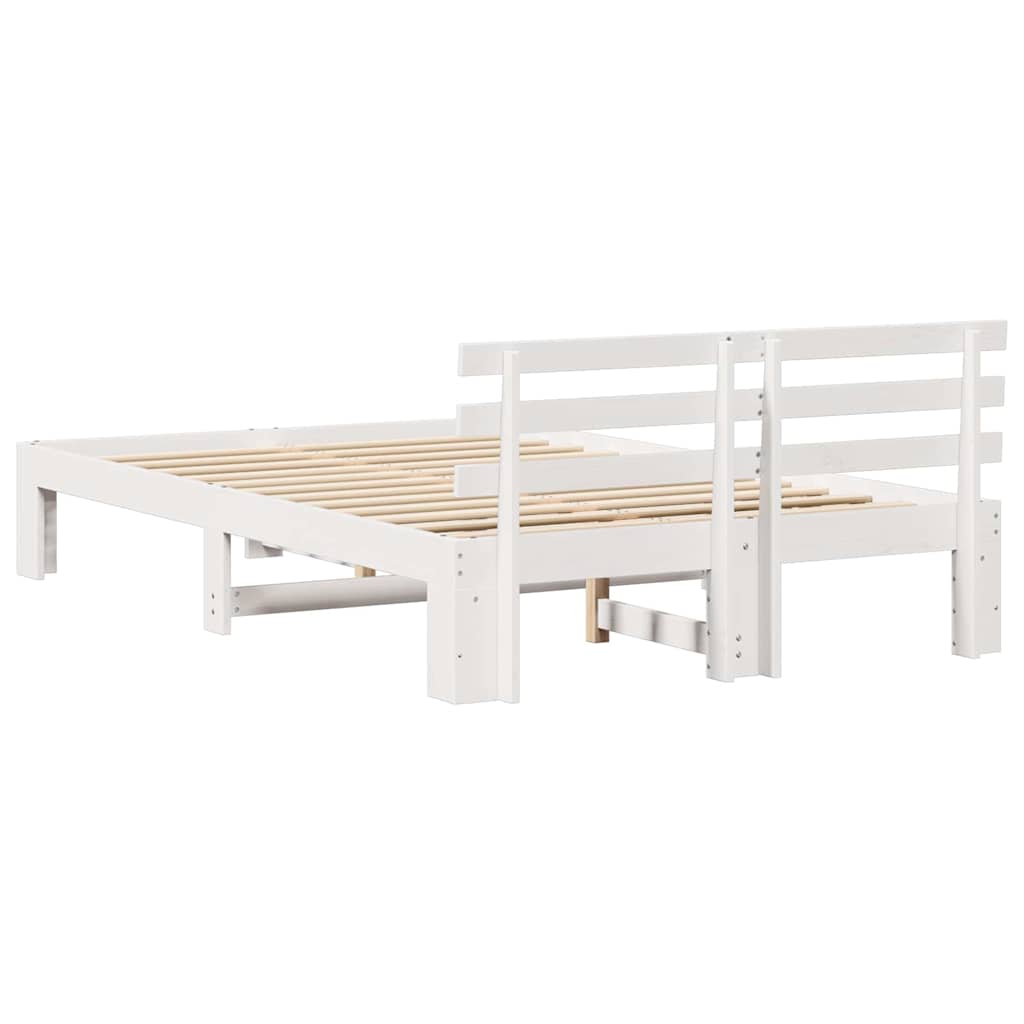 Bed Frame with Headboard White 135 x 190 cm Solid Pine Wood