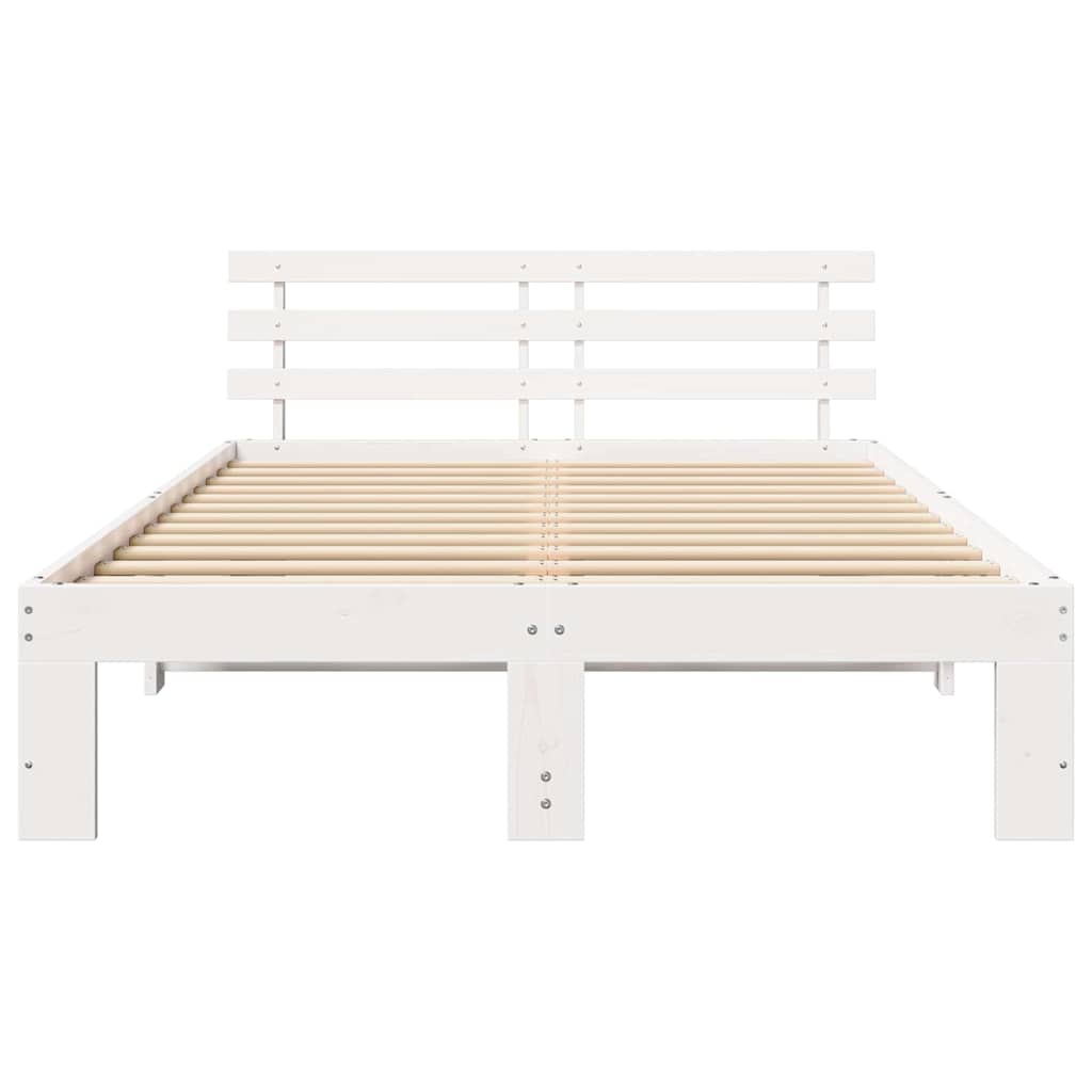 Bed Frame with Headboard White 135 x 190 cm Solid Pine Wood