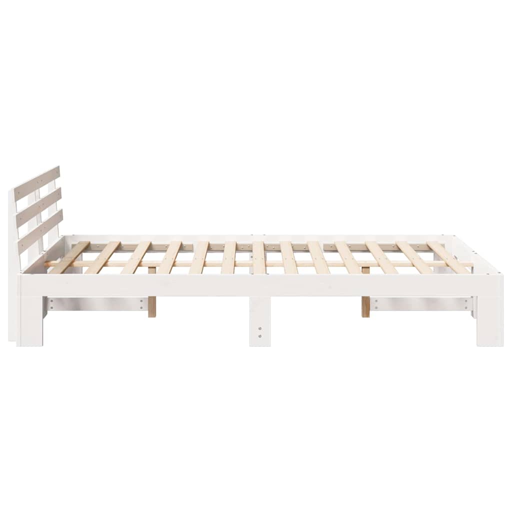 Bed Frame with Headboard White 135 x 190 cm Solid Pine Wood