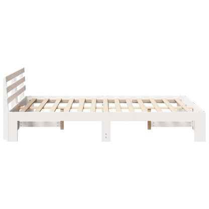 Bed Frame with Headboard White 135 x 190 cm Solid Pine Wood