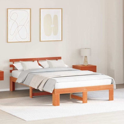 Bed Frame with Headboard Wax Brown 120 x 190 cm Solid Pine Wood