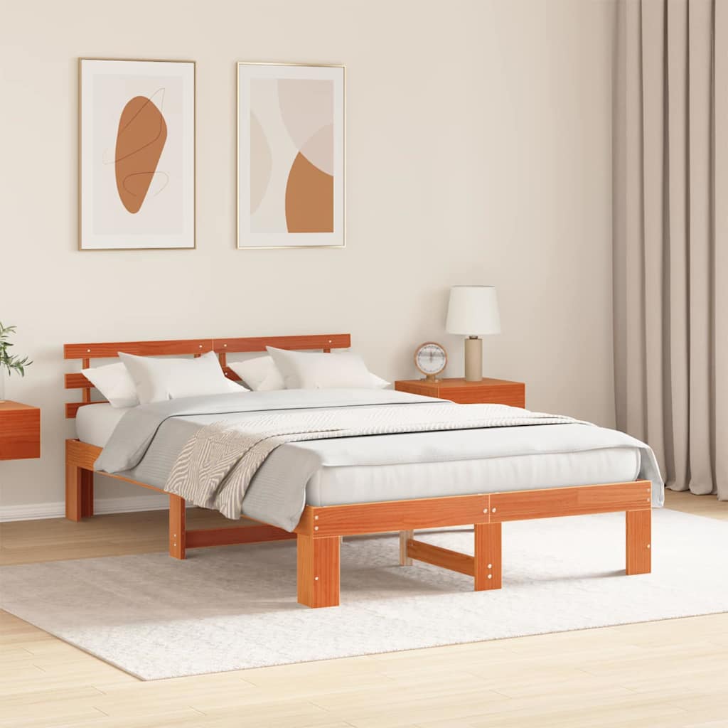 Bed Frame with Headboard Wax Brown 120 x 190 cm Solid Pine Wood
