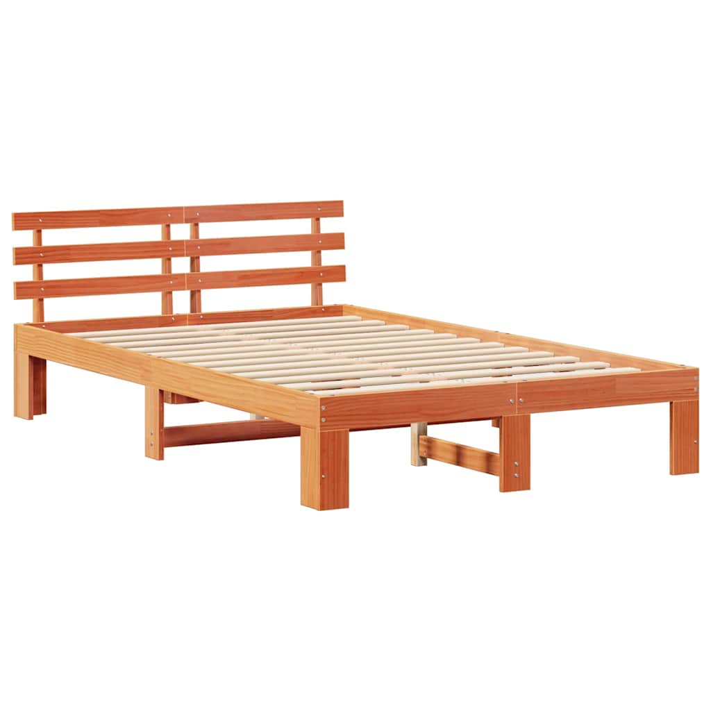 Bed Frame with Headboard Wax Brown 120 x 190 cm Solid Pine Wood