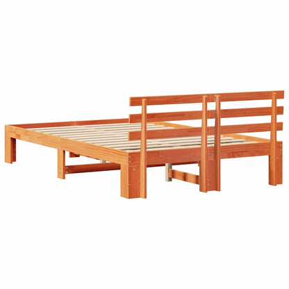 Bed Frame with Headboard Wax Brown 120 x 190 cm Solid Pine Wood