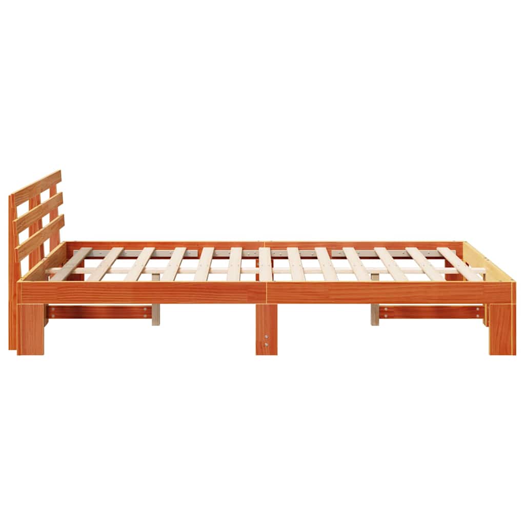 Bed Frame with Headboard Wax Brown 120 x 190 cm Solid Pine Wood