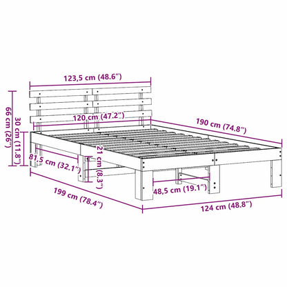 Bed Frame with Headboard Wax Brown 120 x 190 cm Solid Pine Wood