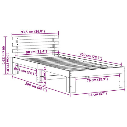 Bed Frame with Headboard Natural 90 x 200 cm Solid Pine Wood