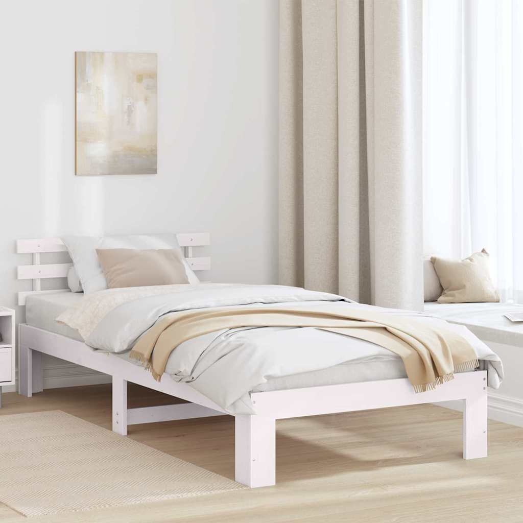 Bed Frame with Headboard White 90 x 200 cm Solid Pine Wood