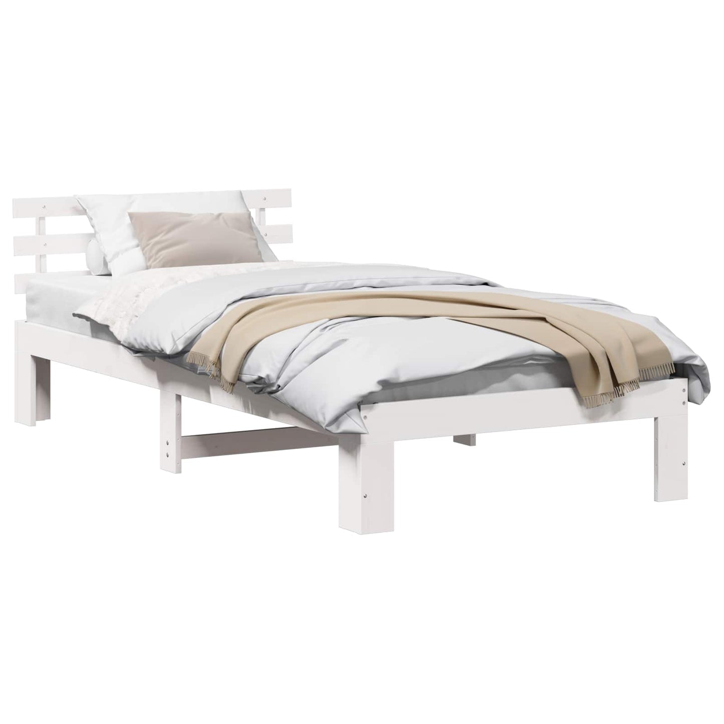 Bed Frame with Headboard White 90 x 200 cm Solid Pine Wood