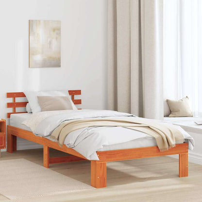 Bed Frame with Headboard Wax Brown 90 x 200 cm Solid Pine Wood