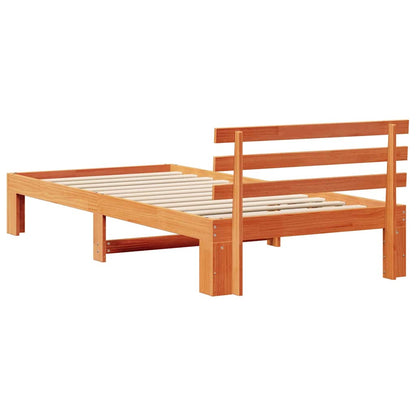 Bed Frame with Headboard Wax Brown 90 x 200 cm Solid Pine Wood