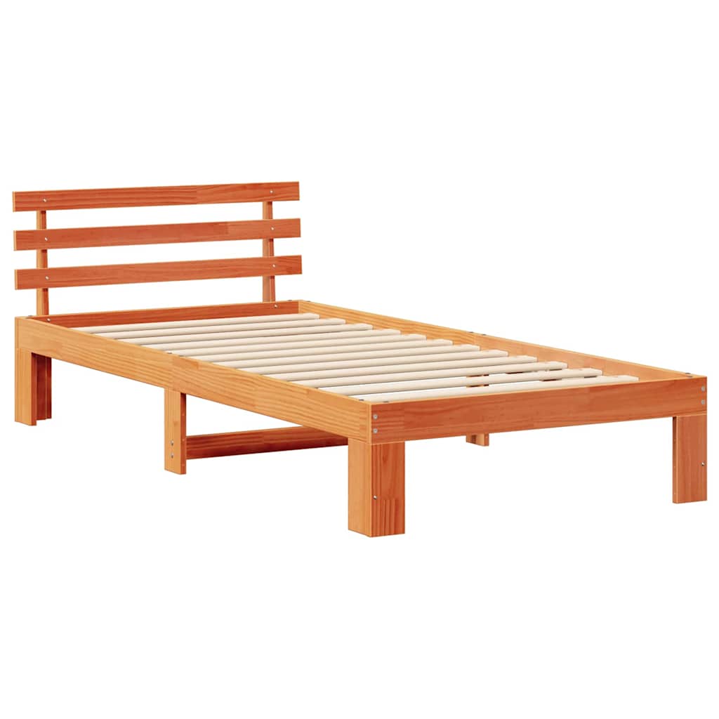Bed Frame with Headboard Wax Brown 80 x 200 cm Solid Pine Wood