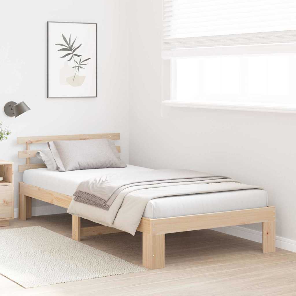 Bed Frame with Headboard Natural 90 x 190 cm Solid Pine Wood