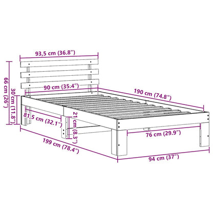 Bed Frame with Headboard Natural 90 x 190 cm Solid Pine Wood
