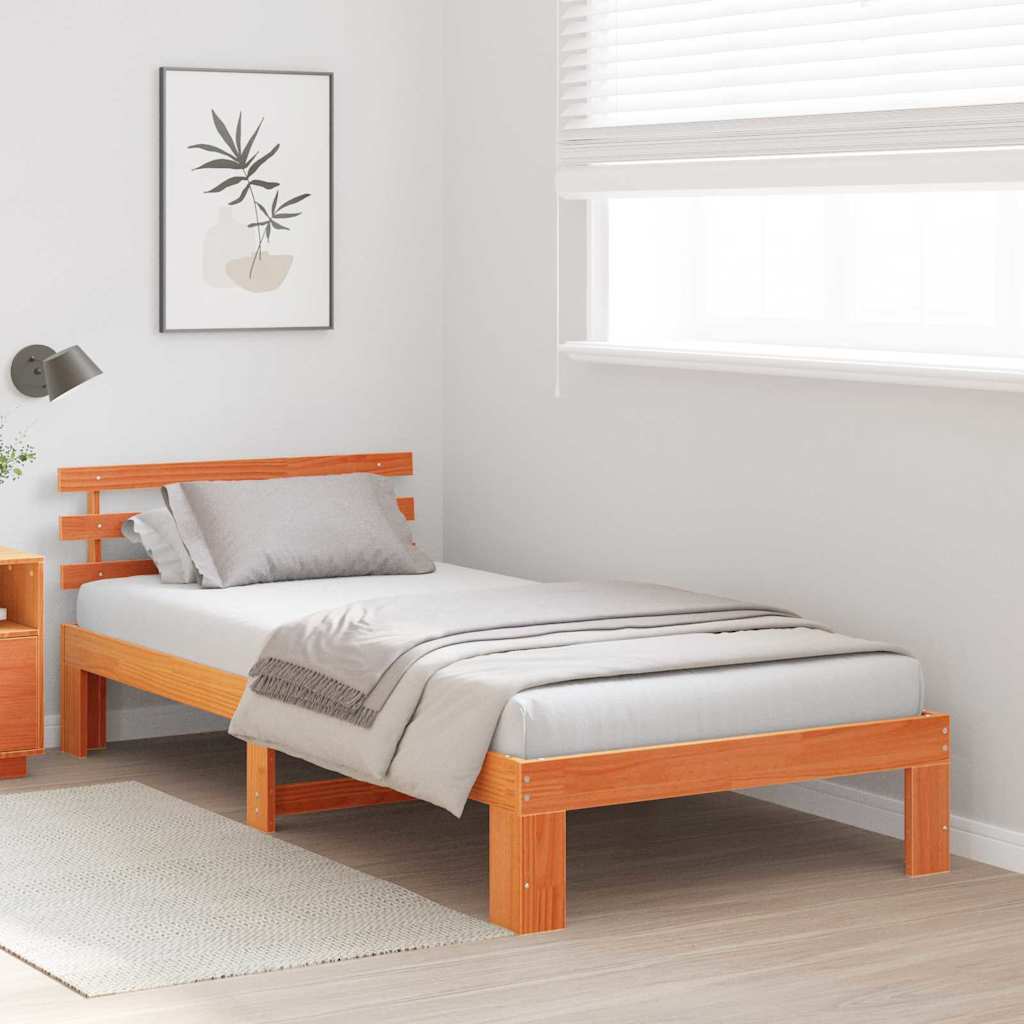 Bed Frame with Headboard Wax Brown 90 x 190 cm Solid Pine Wood