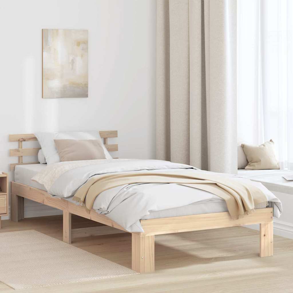 Bed Frame with Headboard Natural 75 x 190 cm Solid Pine Wood