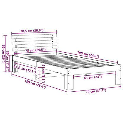 Bed Frame with Headboard Natural 75 x 190 cm Solid Pine Wood