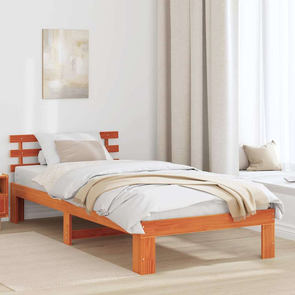 Bed Frame with Headboard Wax Brown 75 x 190 cm Solid Pine Wood