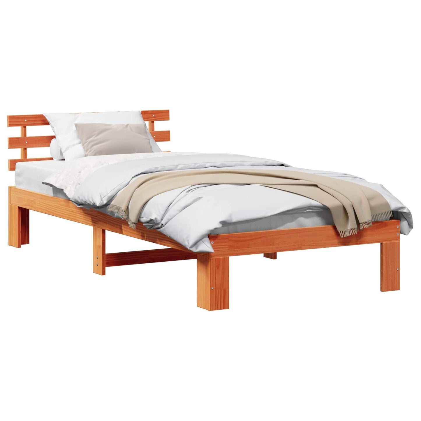 Bed Frame with Headboard Wax Brown 75 x 190 cm Solid Pine Wood