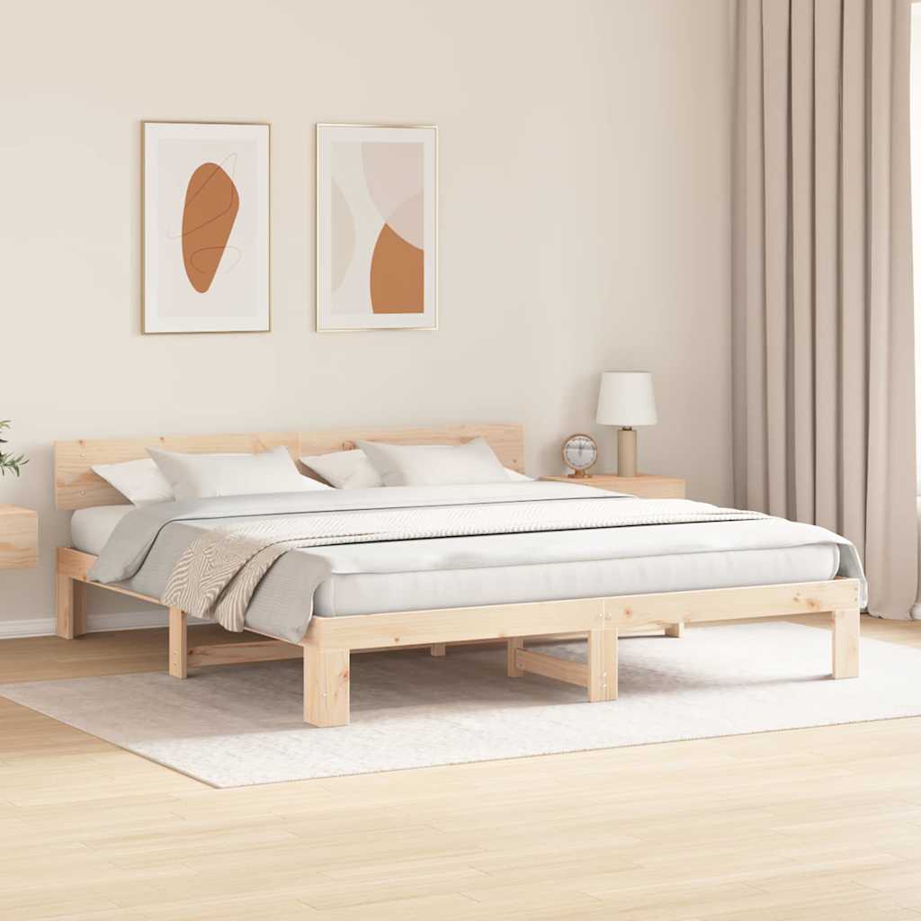 Bed Frame with Headboard Natural 200 x 200 cm Solid Pine Wood