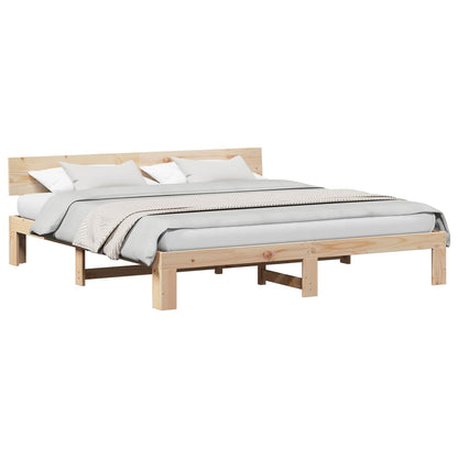 Bed Frame with Headboard Natural 200 x 200 cm Solid Pine Wood