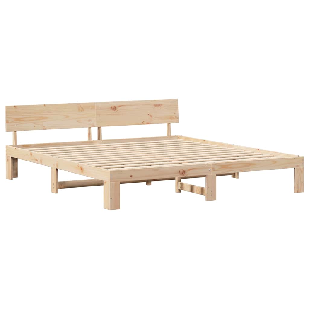 Bed Frame with Headboard Natural 200 x 200 cm Solid Pine Wood