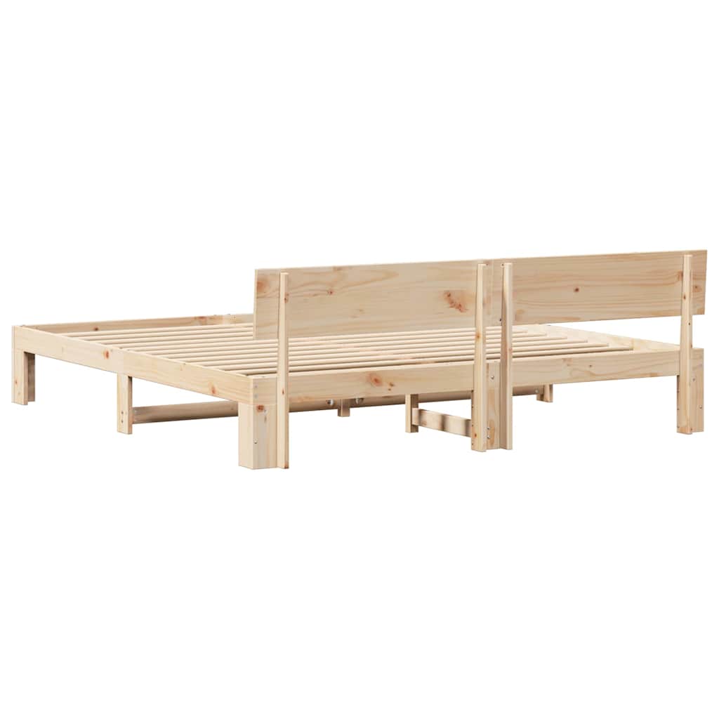 Bed Frame with Headboard Natural 200 x 200 cm Solid Pine Wood