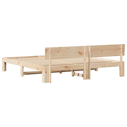 Bed Frame with Headboard Natural 200 x 200 cm Solid Pine Wood