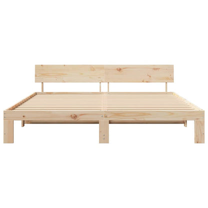 Bed Frame with Headboard Natural 200 x 200 cm Solid Pine Wood