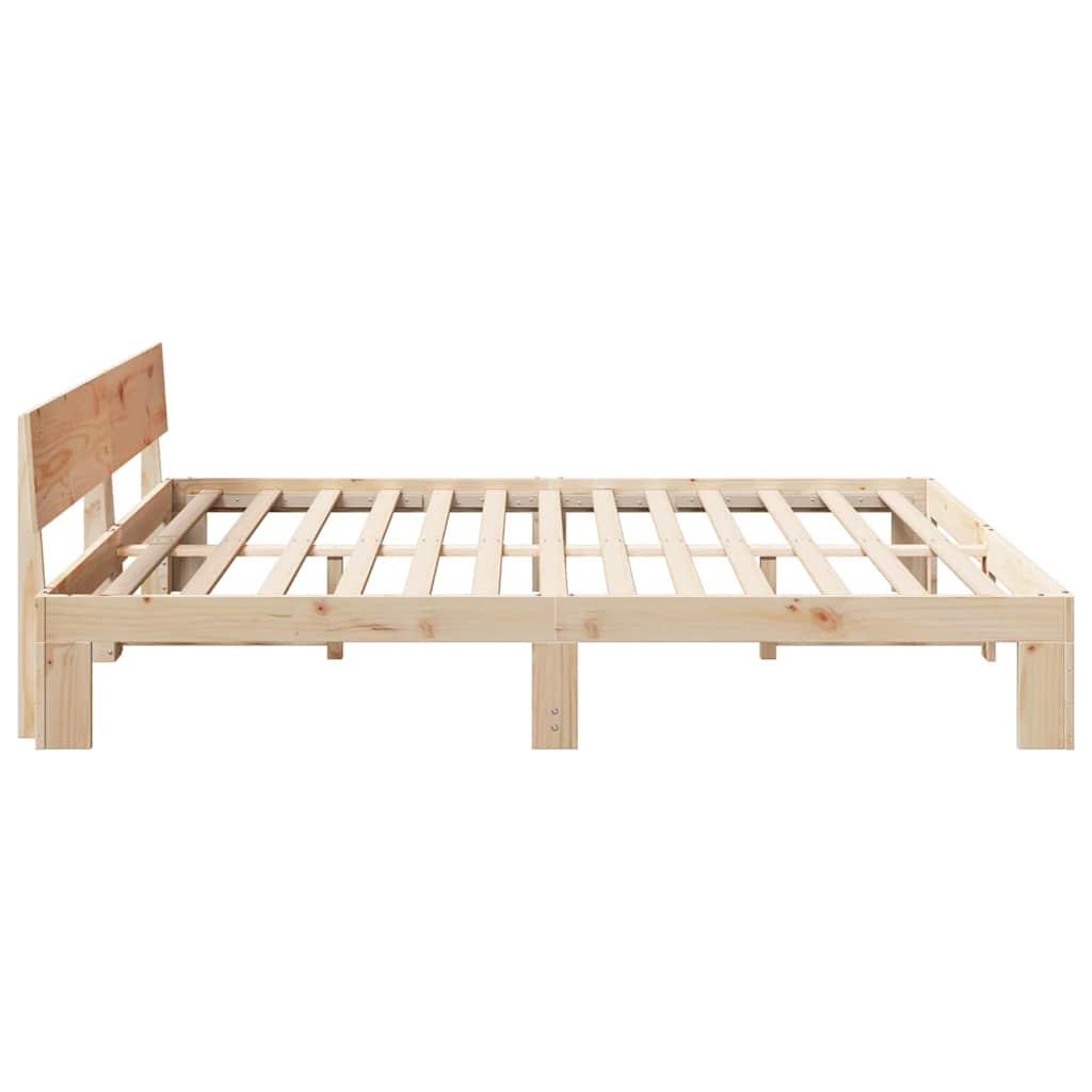 Bed Frame with Headboard Natural 200 x 200 cm Solid Pine Wood