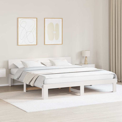 Bed Frame with Headboard White 200 x 200 cm Solid Pine Wood