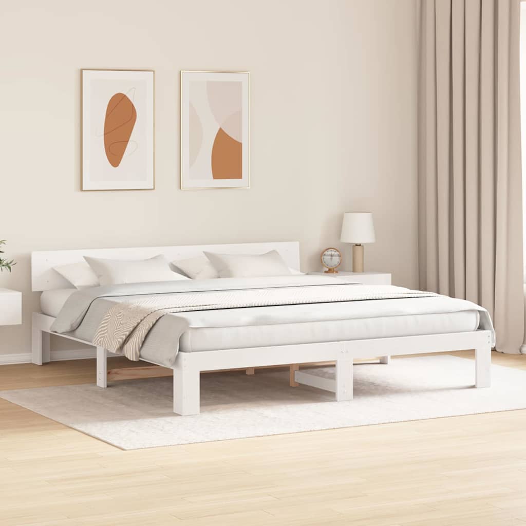 Bed Frame with Headboard White 200 x 200 cm Solid Pine Wood