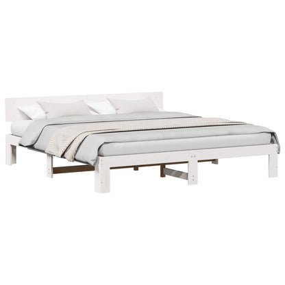 Bed Frame with Headboard White 200 x 200 cm Solid Pine Wood