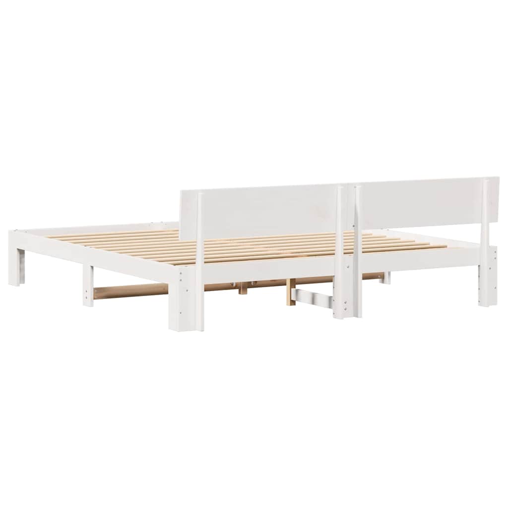Bed Frame with Headboard White 200 x 200 cm Solid Pine Wood